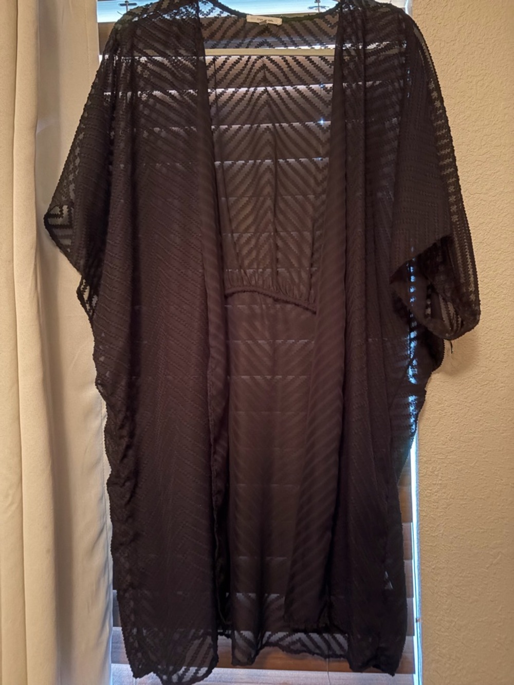 Maurices Black Sheer Chevron Textured Kimono Cardigan - Size L/XL (Like New)